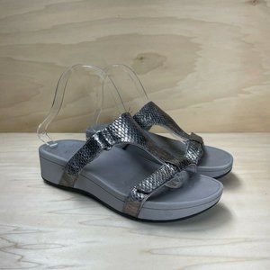 Vionic Womens Leather Hook And Loop Open Toe Sliver Gray Slide Sandal Size 7.5